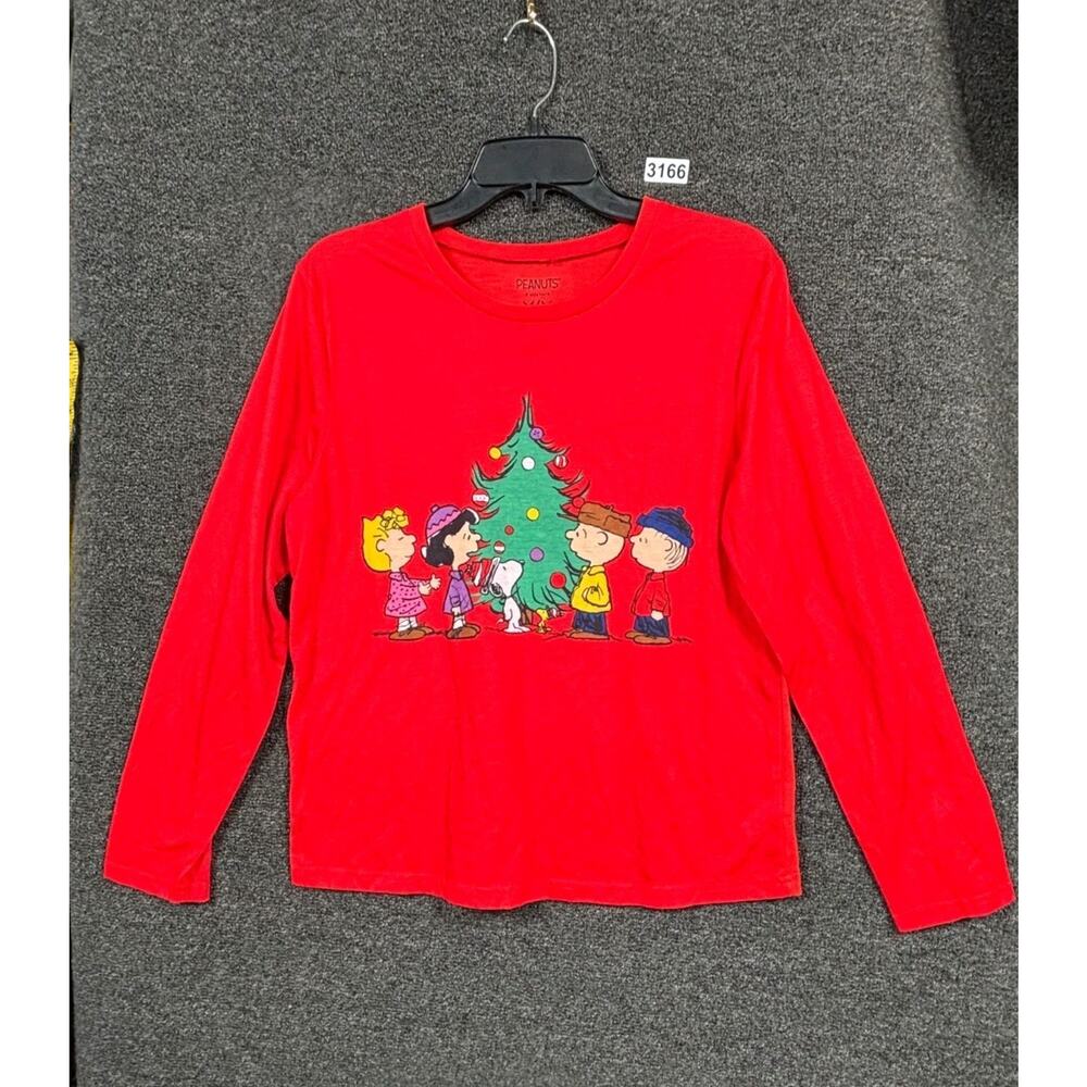 Peanuts Pajama Shirt Holiday Festive Mens Size M Red Comfortable Sleepwear